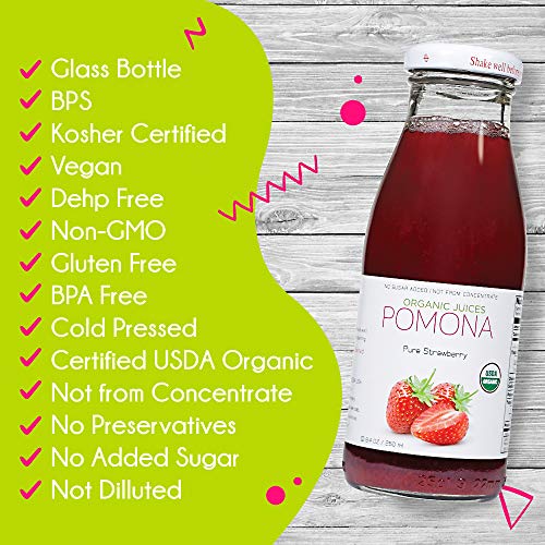 Pomona Organic Strawberry Juice Pack Of 12, Cold Pressed Usda