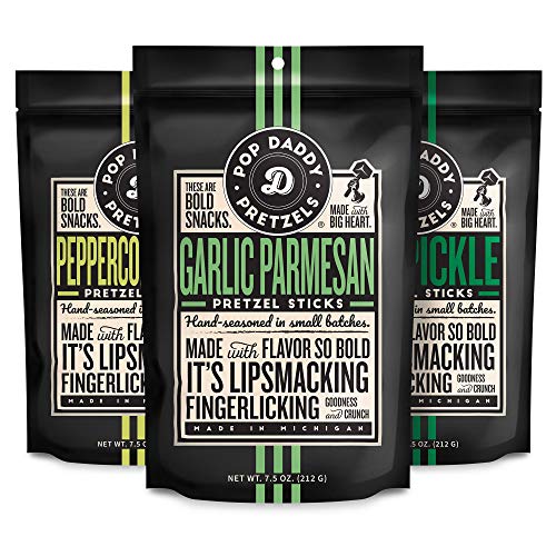 Pop Daddy Pretzel 7.5Oz Variety 3 Pack - Garlic Parm, Dill Pickl
