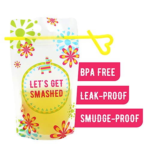 Fiesta Drink Pouches With Straw For Adults Freezable [50 Pack],