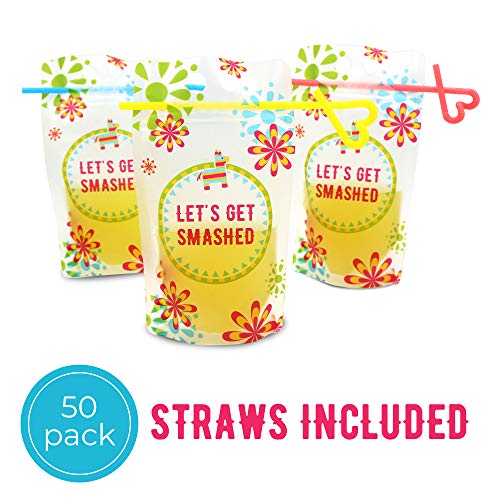 Fiesta Drink Pouches With Straw For Adults Freezable [50 Pack],
