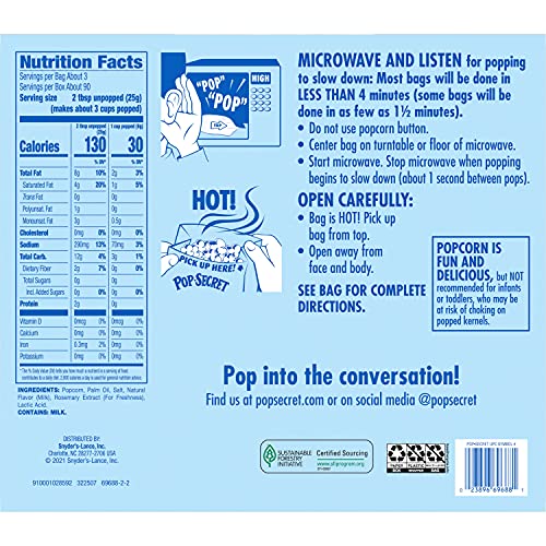 Pop Secret Popcorn, Homestyle, 30 Count