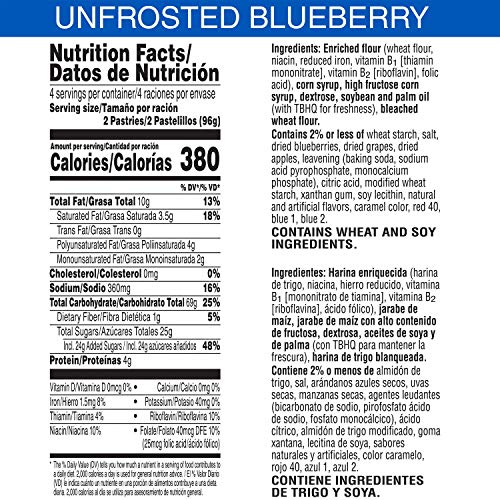 Pop-Tarts Breakfast Toaster Pastries, Unfrosted Blueberry Flavor