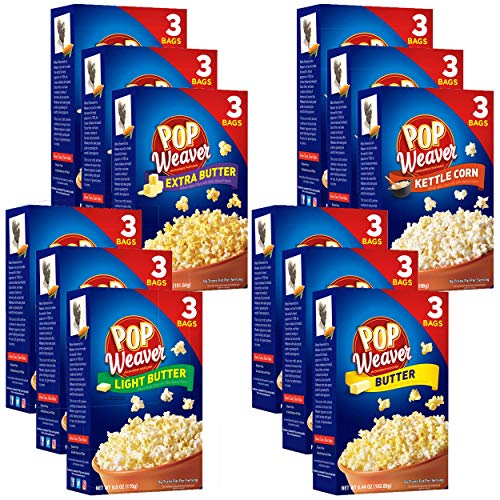 Pop Weaver Microwave Popcorn Variety Pack - 3 Boxes Each 9 Bags