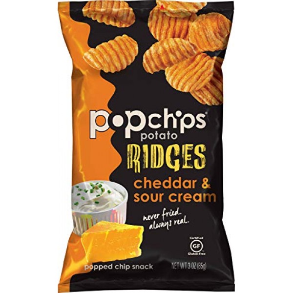 Popchips Cheddar And Sour Cream Ridges Popped Snack Chips, 3 Oun
