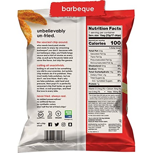 Popchips Potato Chips, Bbq, 0.8 Ounce Pack Of 24