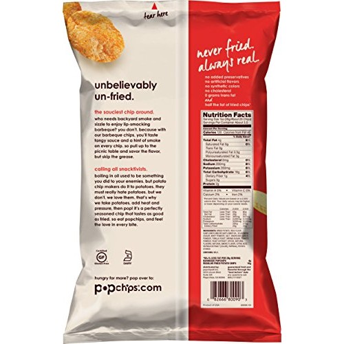 Popchips Potato Chips, Bbq Potato Chips, 6 Count 3.5 Oz Bags,