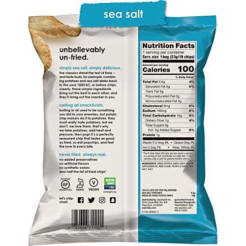 Popchips Potato Chips, Sea Salt, 0.8 Ounce Pack Of 24
