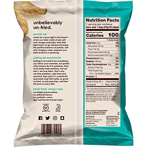 Popchips Potato Chips, Sea Salt And Vinegar, 0.8 Ounce Pack Of 24