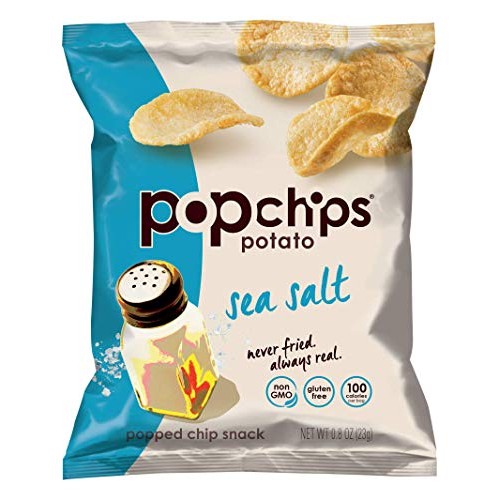 Popchips Potato Chips, Sea Salt Flavor, 0.8Oz Pack Of 24
