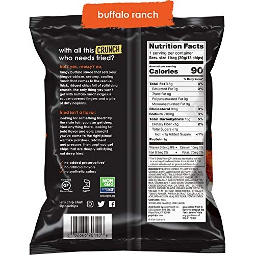 Popchips Ridges Buffalo Ranch Potato Chips Single Serve 0.7 Oz B
