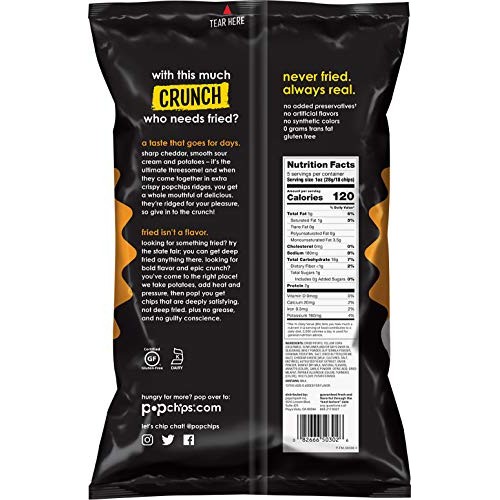 Popchips Ridges Cheddar &Amp; Sour Cream Potato Chips Single Serve 5
