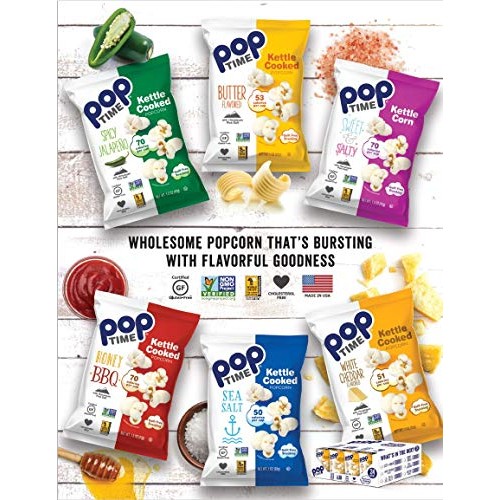 Poptime Kettle Cooked Popcorn - Butter, 1Oz Bags 24 Pack, Non-