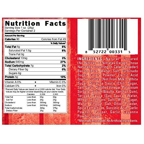 Pork Barrel Bbq Uncured Bacon Jerky, Spicy Sriracha Jerky, Srira