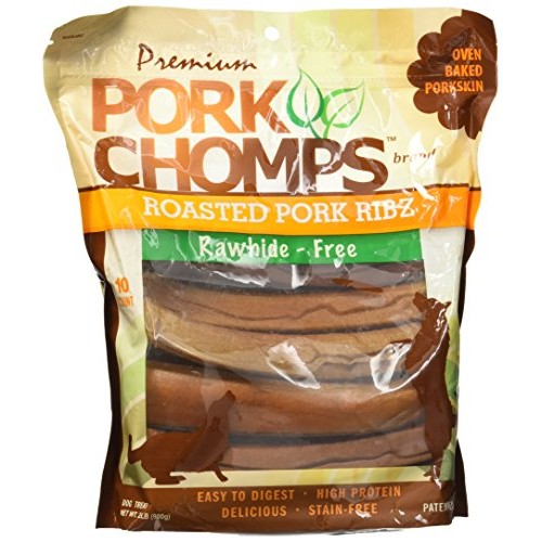 Pork Chomps Roasted Pork Skin Dog Chews, 6-Inch Rib Shapes, 10 C