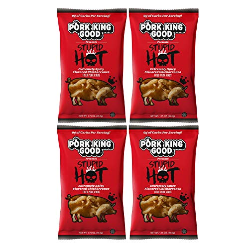 Pork King Good Stupid Hot Pork Rinds - 4 Pack Low Carb, Keto D
