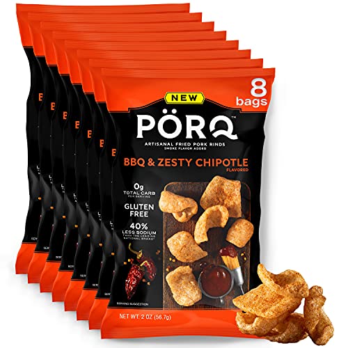 Porq Artisan Fried Pork Rinds - Bbq &Amp; Zesty Chipotle; Keto Frien