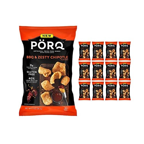 PORQ Artisanal Fried Pork Rinds, BBQ & Zesty Chipotle Flavored w...