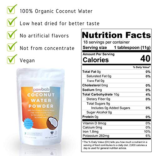 Powbab Coconut Water Powder From 100% Organic Coconut. Pure Raw