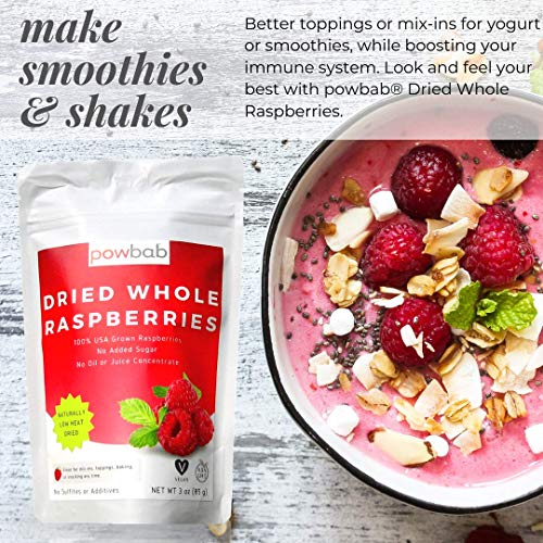 Powbab Dried Raspberries Whole From 100% Usa Grown Organic Raspb