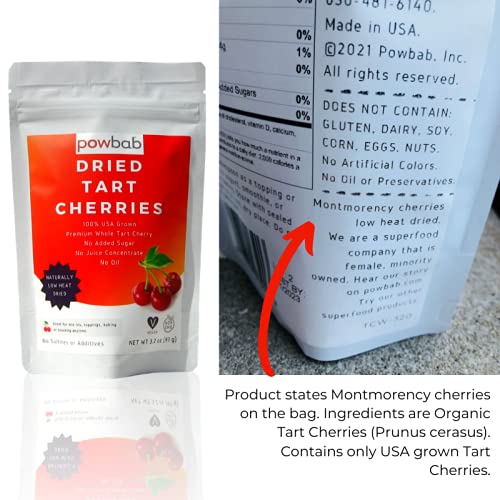 powbab Dried Tart Cherries Unsweetened - 100% USA Grown Organic ...