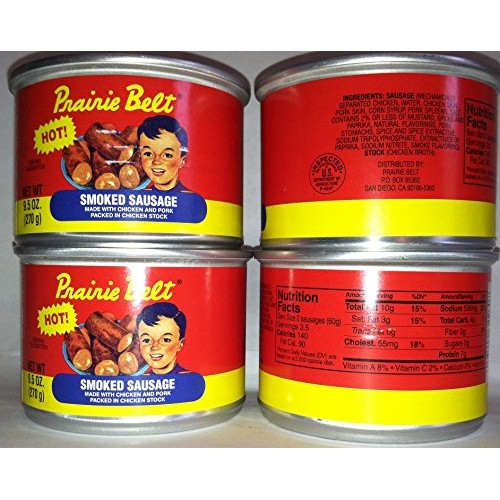 Prairie Belt HOT Smoked Sausage Pack of 4, 9.5 oz