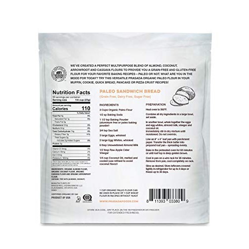 Prasada Organic Paleo Flour, Gluten Free Certified, Non-Gmo, 1-T