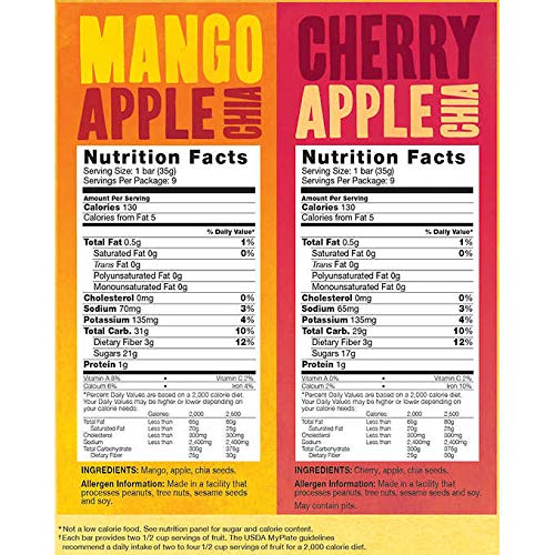 Pressed By Kind Fruit Bars, Cherry Apple Chia, Mango Apple Chia,