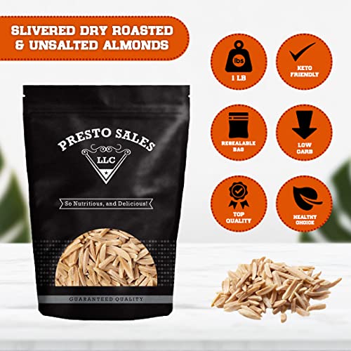 Presto Sales Slivered Dry roasted Unsalted Almonds, 16 oz. | Hig...