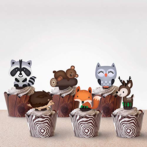 Woodland Cupcake Topper Decorations 48 Pcs - Great For Cake - Fo
