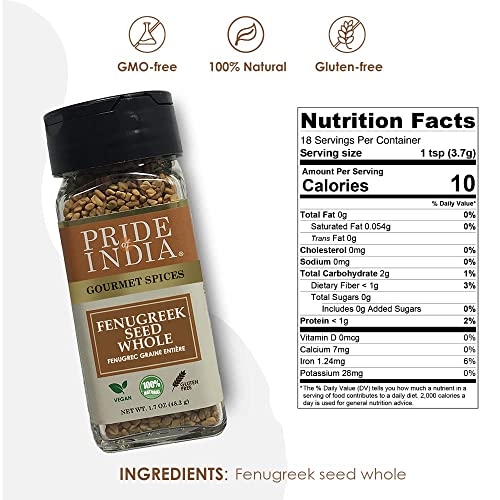Pride Of India - Organic Fenugreek Seed Whole, 1.7 Oz 48 Gm Du