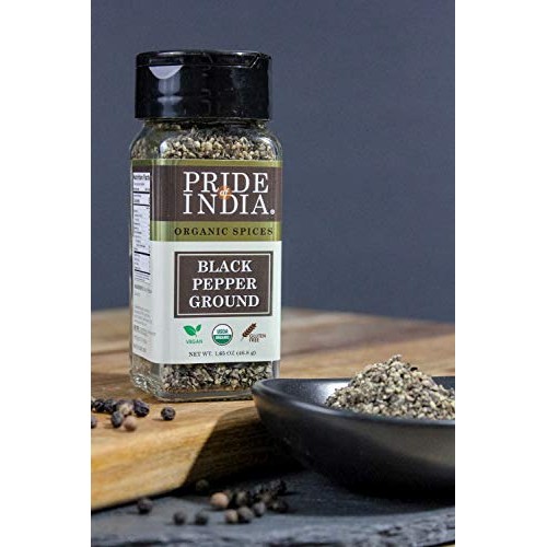 Pride Of India- Organic Black Pepper Ground - 1.65 Oz 47Gm Sma