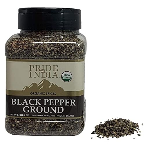 Pride Of India- Organic Black Pepper Ground - 8 Oz 227Gm Large