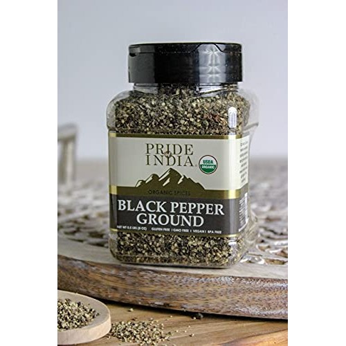 Pride Of India- Organic Black Pepper Ground - 8 Oz 227Gm Large