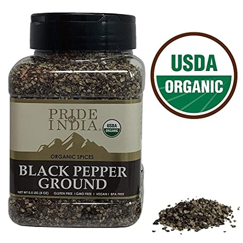 Pride Of India- Organic Black Pepper Ground - 8 Oz 227Gm Large