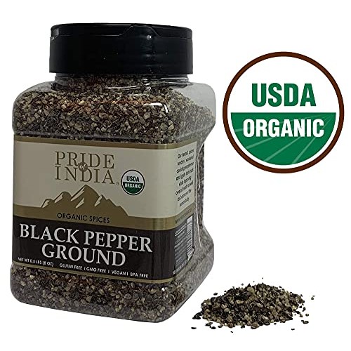 Pride Of India- Organic Black Pepper Ground - 8 Oz 227Gm Large
