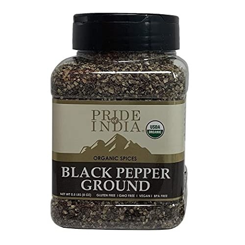 Pride Of India- Organic Black Pepper Ground - 8 Oz 227Gm Large