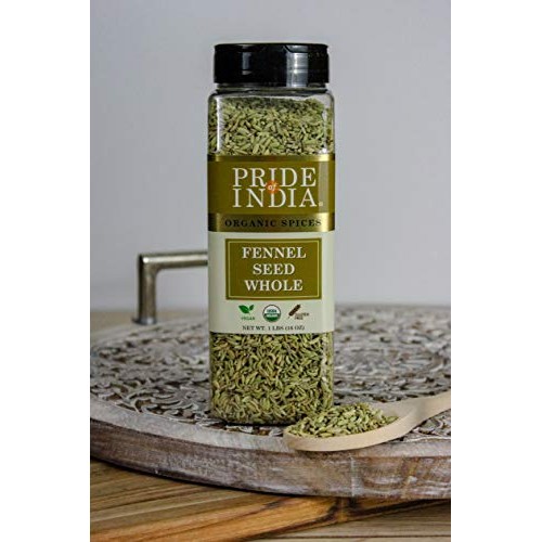 Pride Of India - Organic Fennel Seed Whole - 16 Oz 453 Gm Larg