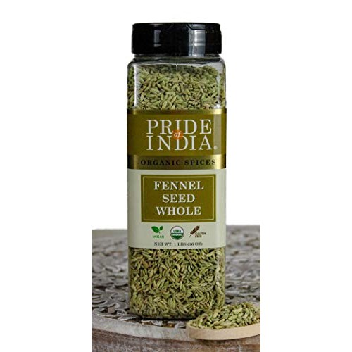 Pride Of India - Organic Fennel Seed Whole - 16 Oz 453 Gm Larg