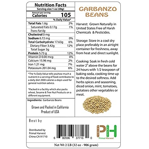 Organic Garbanzo Beans ChickPeas-Raw/Non-GMO/Kosher Sproutable...