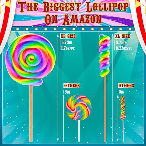 Large Rainbow Lollipops Swirl & Round Lollipops 12pk- Large Loll...