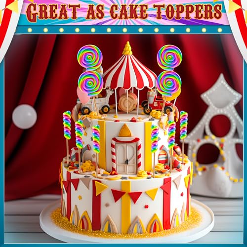 Large Rainbow Lollipops Swirl & Round Lollipops 12pk- Large Loll...