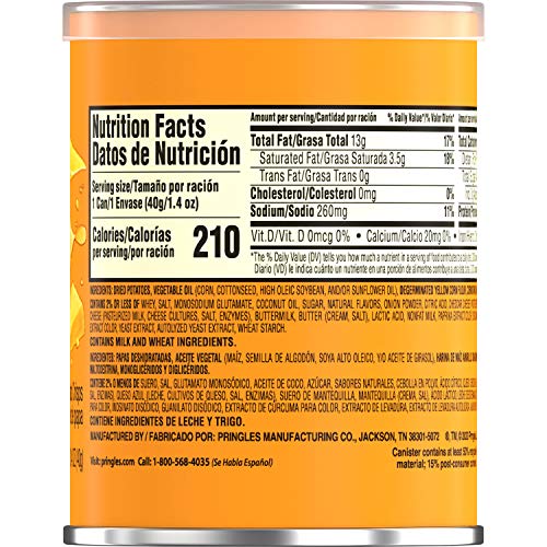 Pringles, Potato Crisps Chips, Cheddar Cheese, 1.4Oz Can