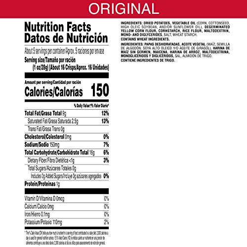 Pringles Potato Crisps Chips, Original Flavored, 5.2 oz Can