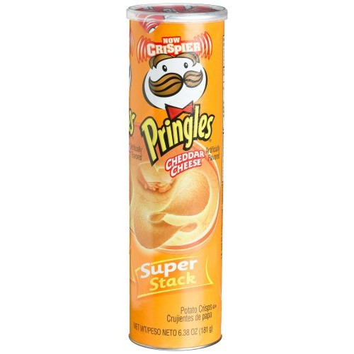 Pringles Potato Crisps Super Stack, Cheddar Cheese, 6.38-Ounce T
