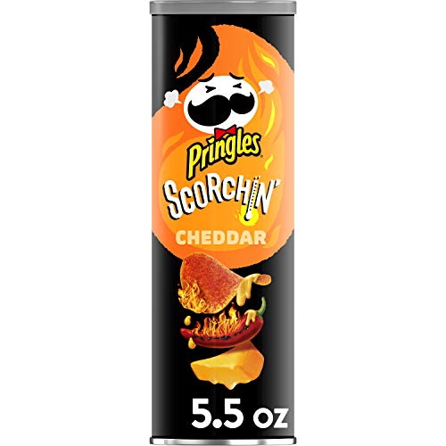 Pringles Scorchin Potato Crisps Spicy Chips, Cheddar, Fiery And