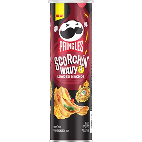 Pringles Scorchin Wavy Potato Crisps Chips, Lunch Snacks, Spicy...