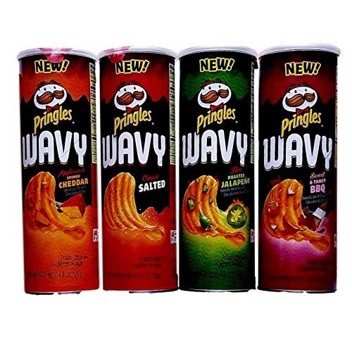 Pringles Wavy - Applewood Smoked Cheddar, Classic Salted, Fire R