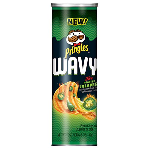 Pringles Wavy, Potato Crisps Chips, Fire Roasted Jalapeno, 4.8 Oz
