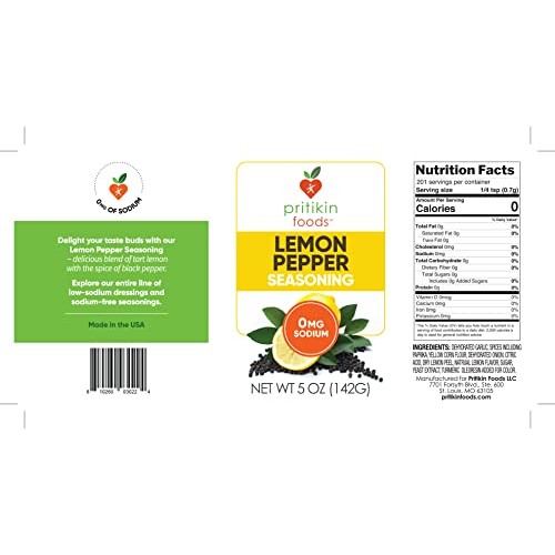 Pritikin Foods Sodium Free Lemon Pepper Seasoning, 5 oz, 1 bottle