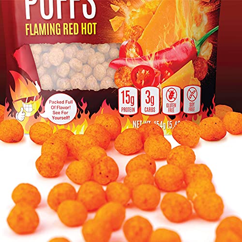 Flaming Hot High Protein Keto Puffs, Crunchy Flamin Healthy Snac
